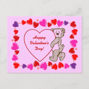 Cute Nalle Heart Barn Valentine Day Helg Vykort