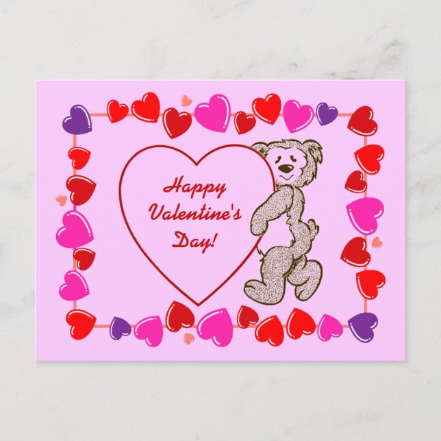 Cute Nalle Heart Barn Valentine Day Helg Vykort (Framsida)