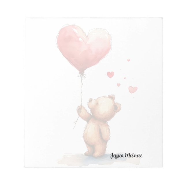 Cute Nalle Holding a Red Balloon Anteckningsblock (Framsida)