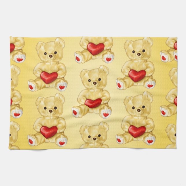 Cute Nalle Holg Heart - Vaktfull Push Leksak Kökshandduk (Horisontell)