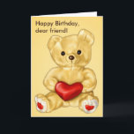 Cute Nalle Hypnotist Friend Birthday Kort<br><div class="desc">Cute-födelsedagskort för vän med en digital illustration av en flytande gult nalle som håller ett rött hjärta och anpassadet "Grattis på födelsedagen,  kära vän!". Det här födelsedagskortet i nalle kommer att tilltala någon som kärlek nallar och söta illustrationer.</div>