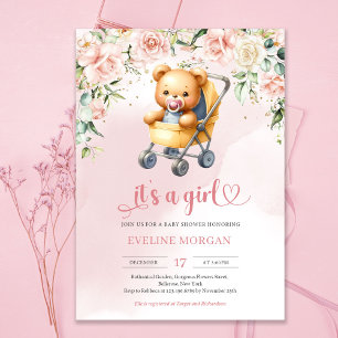 Cute nalle i blommigten baby, baby inbjudningar