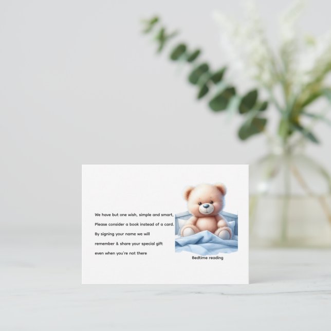Cute Nalle i Blue Bed Baby Bok Request Tilläggskort (Stående Fram)