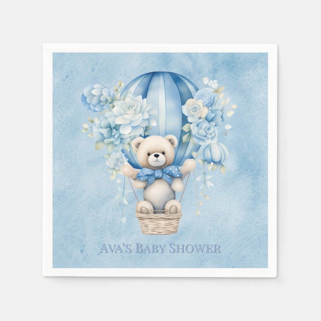 Cute Nalle in Luftballong Boy Shower Pappersservett (Framsidan)