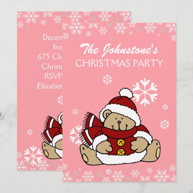 Cute Nalle jul Party Inbjudningar (Fram/baksida)