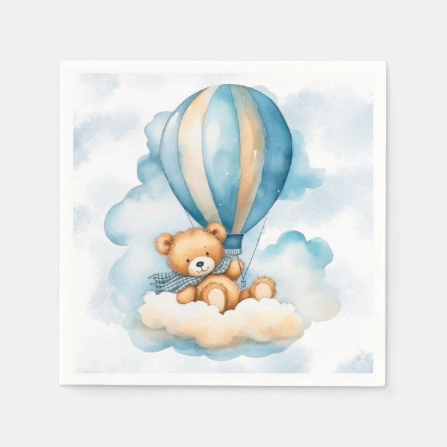 Cute Nalle Luftballong Boy Baby Shower Pappersservett (Framsidan)