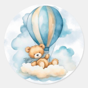 Cute Nalle Luftballong Boy Baby Shower Runt Klistermärke