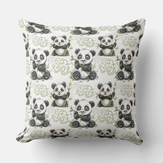 Cute , nalle , lustig , baby, panda, bambu kudde (Framsida)