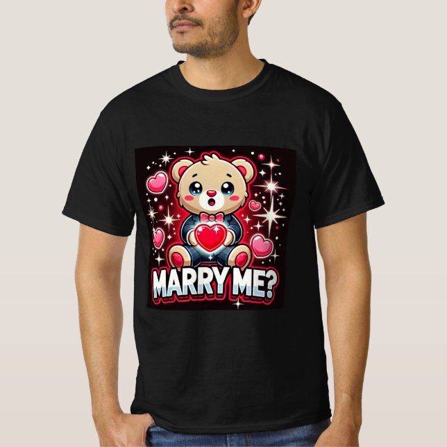 Cute Nalle Marry Me Manar Tshirt T Shirt (Framsida)