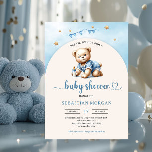 Cute nalle med baby flaska arch boy inbjudningar