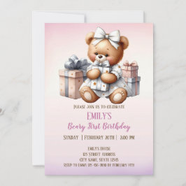 Cute Nalle med ballonger och gåvor Inbjudningar