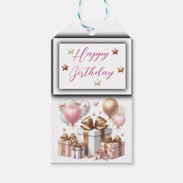 Cute Nalle med ballonger och gåvor Presentetikett (Framsidan)