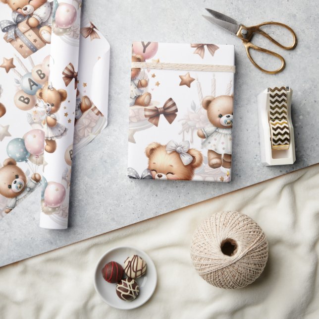 Cute Nalle med ballonger och gåvor Presentpapper (Hantverk)