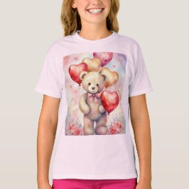 Cute Nalle med Birthday Balloons Girl T Shirt