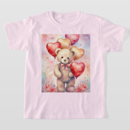 Cute Nalle med Birthday Balloons Girl T Shirt