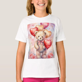 Cute Nalle med Birthday Balloons Girl T Shirt