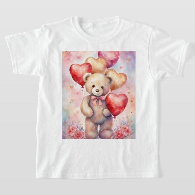 Cute Nalle med Birthday Balloons Girl T Shirt (Laydown)
