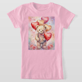 Cute Nalle med Birthday Balloons Girl T Shirt