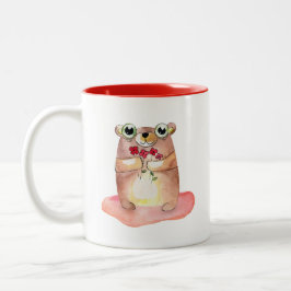 Cute Nalle med blommor som kan inkasseras Två-Tonad Mugg