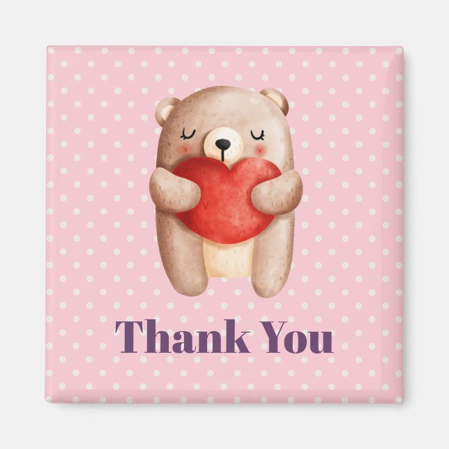 Cute Nalle med ett rött hjärta-Tack Magnet (Framsidan)