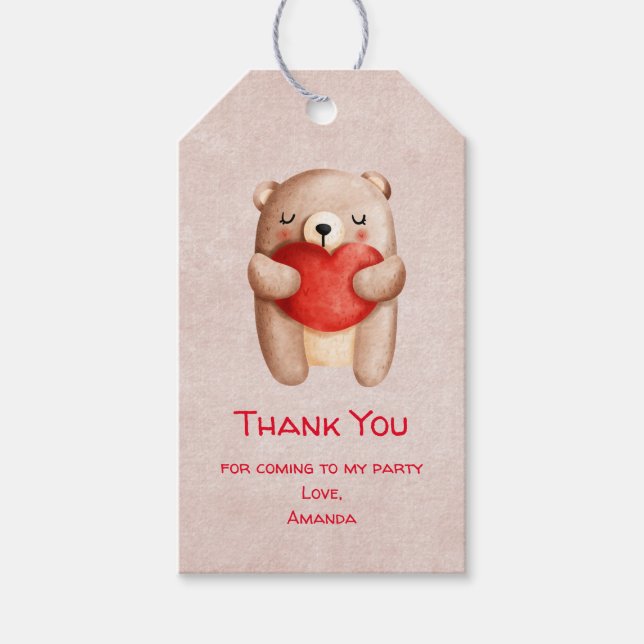 Cute Nalle med ett rött hjärta-Tack Presentetikett (Framsidan)