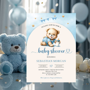 Cute nalle med flaska-bågpojke inbjudningar