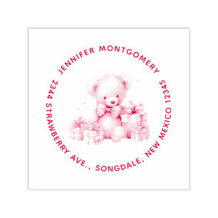 Cute Nalle med Julklapp Adress Självfärgande Stämpel