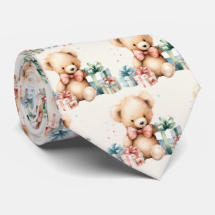 Cute Nalle med Julklapp Mönster Slips