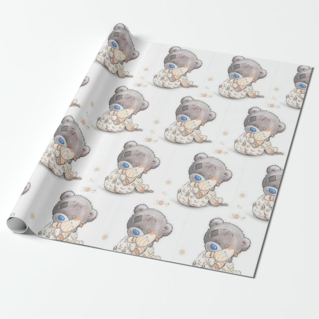 Cute nalle med leksak anpassade presentpapper (Utrullad)