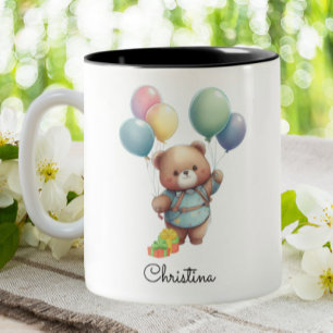 Cute-Nalle med Personligen Balloons Två-Tonad Mugg