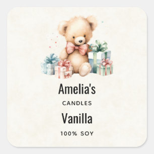 Cute Nalle med Presenter Candle Business Fyrkantigt Klistermärke
