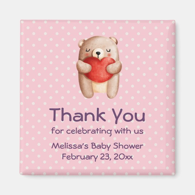 Cute Nalle med Red Heart Party Tack Magnet (Framsidan)