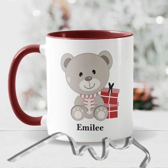Cute Nalle med Red Julklapp Mugg (Skapare uppladdad)