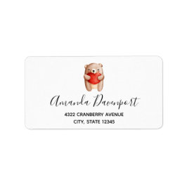 Cute Nalle med rött hjärta Adressetikett