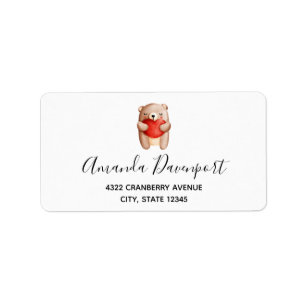 Cute Nalle med rött hjärta Adressetikett