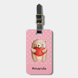 Cute Nalle med rött hjärta Bagagebricka