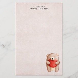 Cute Nalle med rött hjärta Brevpapper