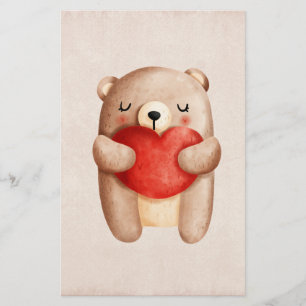Cute Nalle med rött hjärta Brevpapper
