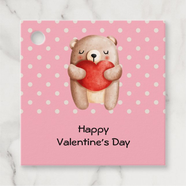 Cute Nalle med rött hjärta Gåvor Etiketter (Framsida)