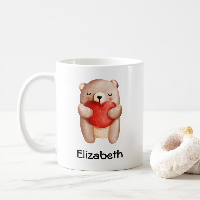 Cute Nalle med rött hjärta Kaffemugg (Med munk)