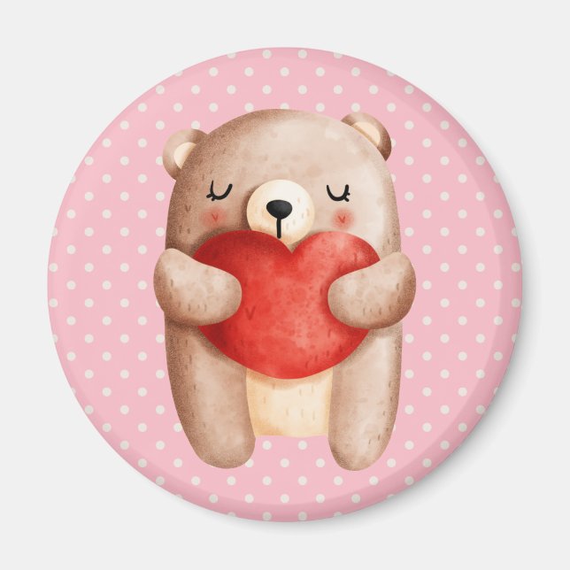 Cute Nalle med rött hjärta Magnet (Framsidan)