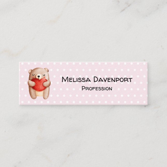 Cute Nalle med rött hjärta Mini Visitkort (Framsida)