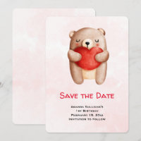 Cute Nalle med rött hjärta Spara datumet