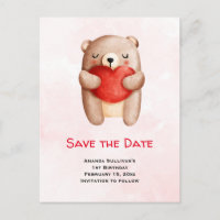 Cute Nalle med rött hjärta Spara datumet