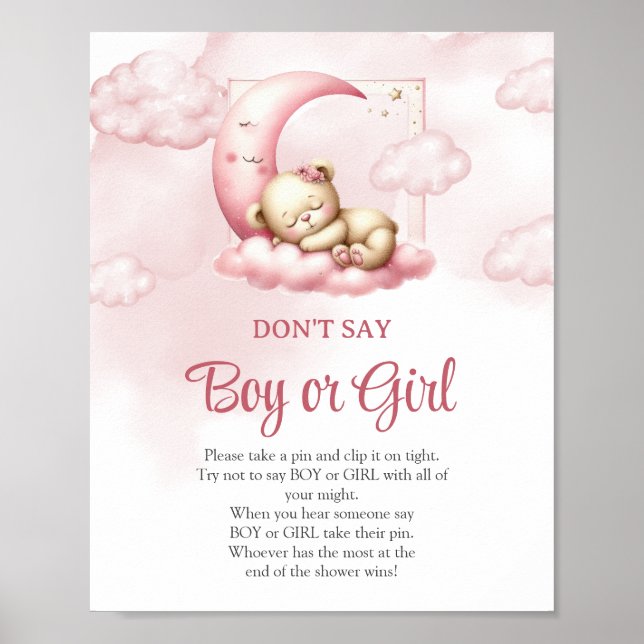 Cute nalle-molnet nio Säg inte Boy eller Girl Poster (Framsidan)