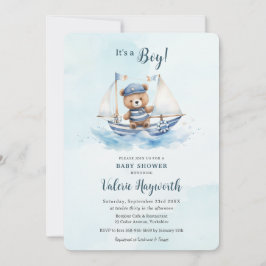 Cute Nalle Nautical Boat Boy Shower Inbjudningar