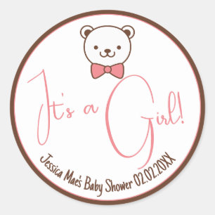 Cute Nalle Nostalgic Brown Rosa Baby Shower Runt Klistermärke