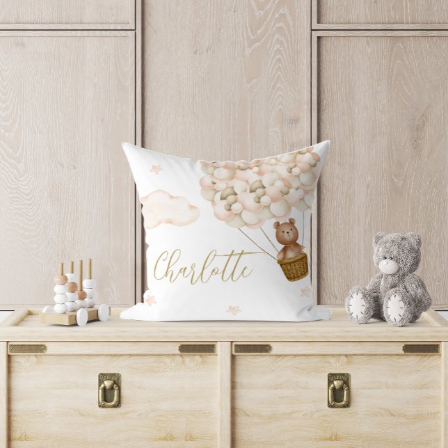 Cute Nalle och ballonger Baby Nursery Kudde (Cute Teddy Bear And Balloons Baby Nursery Throw Pillow)