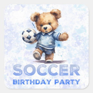Cute Nalle och Fotboll, Födelsedagsfest Fyrkantigt Klistermärke