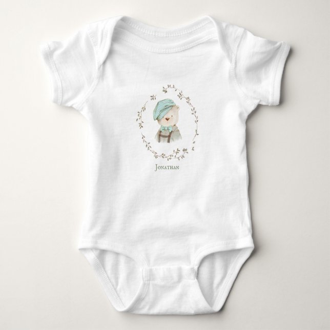 Cute Nalle Overalls Hat Personlig Namn T Shirt (Framsida)
